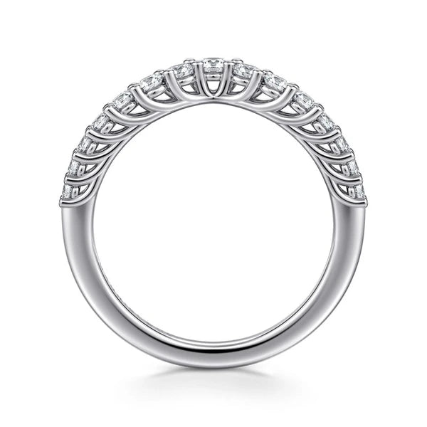 Curved 14K White Gold Shared Prong Diamond Wedding Band