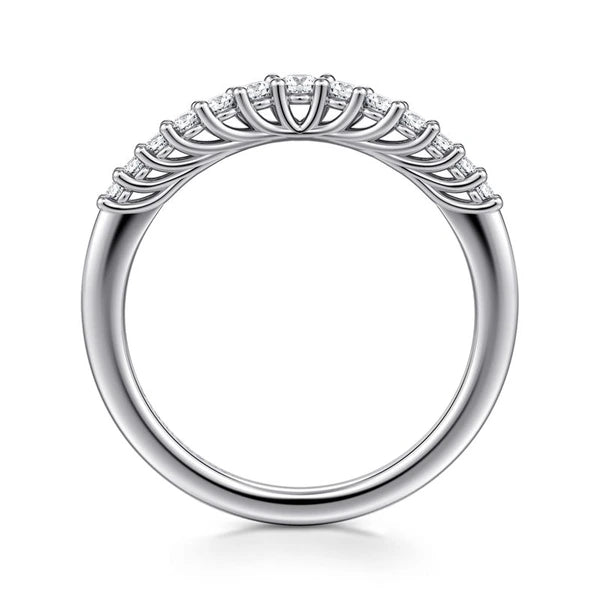 Curved 14K White Gold Shared Prong Diamond Wedding Band