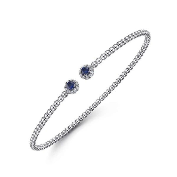 14K White Gold Bujukan Bead Split Cuff Bracelet with Sapphire and Diamond