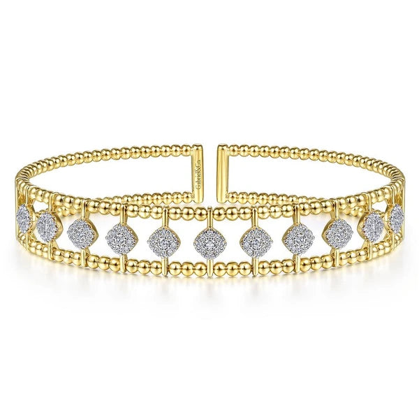 14K Yellow Gold Bujukan Bead Cuff Bracelet with e Diamond Connectors