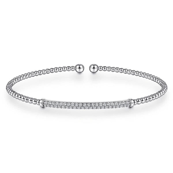 14K White Gold Bujukan Split Cuff Bracelet with Diamond e Bar