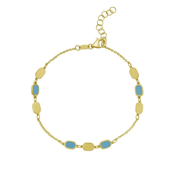 14K Hexagon Turquoise Inlay Links Bracelet