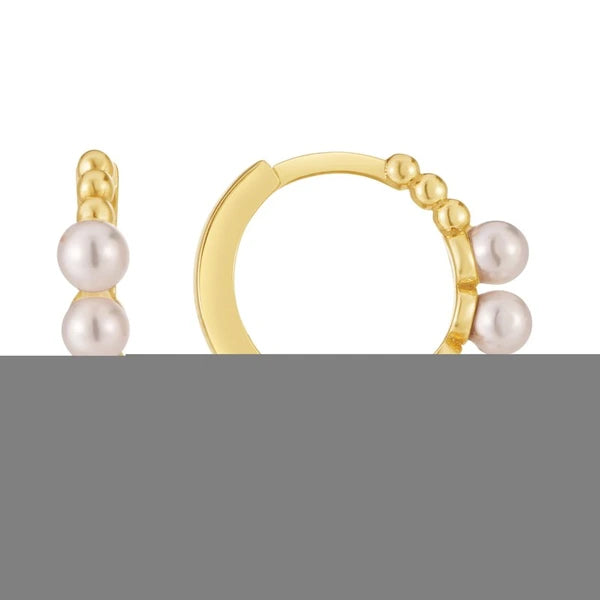 14K Gold Pearl Huggie Earring
