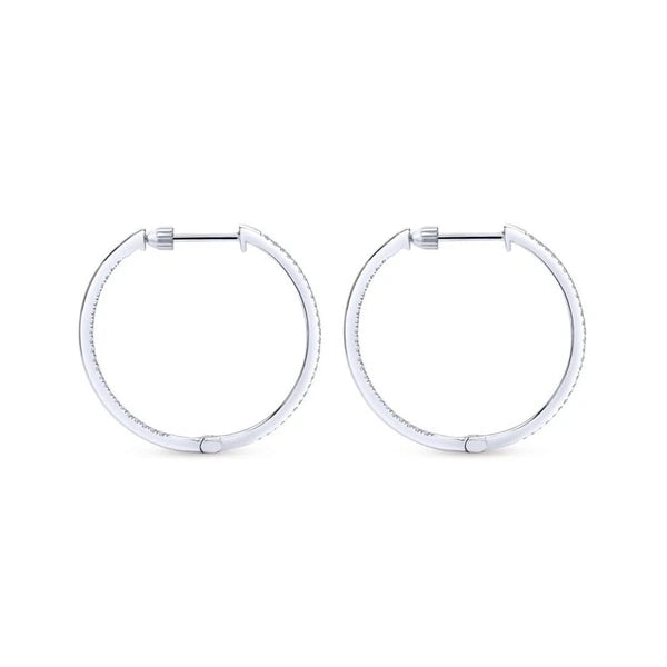 14K White Gold Micro Pave 30mm Round Inside Out Diamond Hoop Earrings