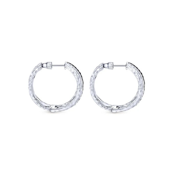 925 Sterling Silver Pave Set 20mm Round Black Spinel Hoop Earrings