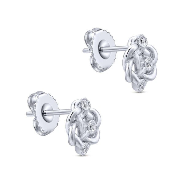 925 Sterling Silver Twisted Knot Diamond Stud Earrings