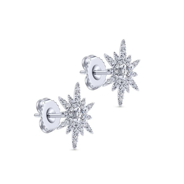 14K White Gold Elongated Diamond Starburst Earrings