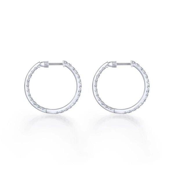 14K White Gold French Pave 20mm Round Inside Out Diamond Hoop Earrings