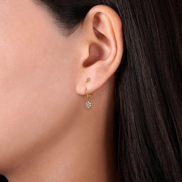 14K Yellow Gold Huggies with e Diamond Star Drops