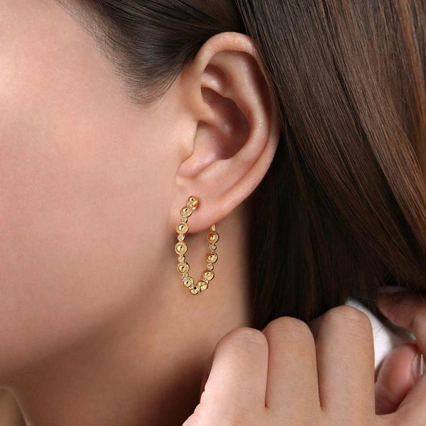 14K Yellow Gold 30mm Diamond Bujukan Hoop Earrings