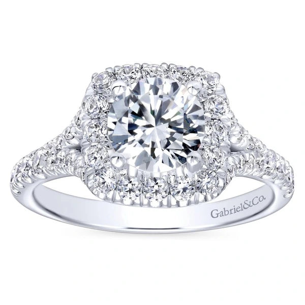 14K White Gold Round Halo Diamond Engagement Ring