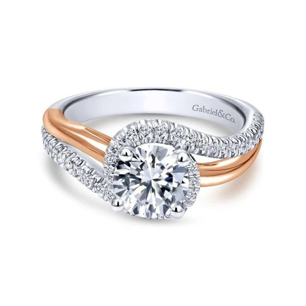 14K White-Rose Gold Round Halo Diamond Engagement Ring
