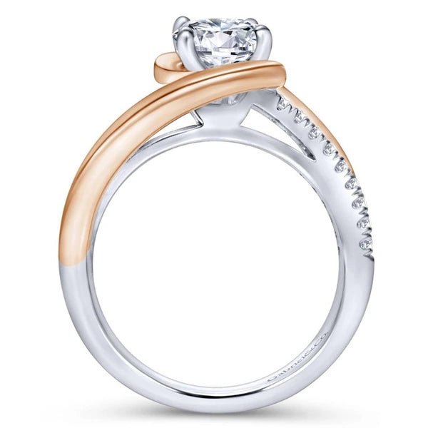14K White-Rose Gold Round Diamond Bypass Engagement Ring