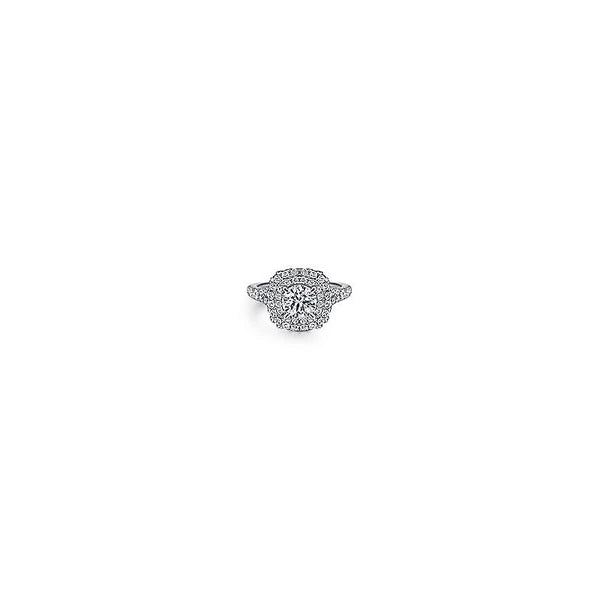 14k White Gold Cushion Double Halo Round Diamond Engagement Ring