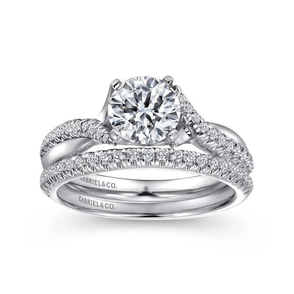 14K White Gold Round Twisted Diamond Engagement Ring