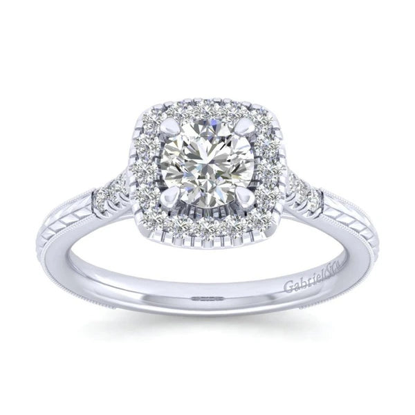 Vintage 14K White Gold Round Halo Diamond Engagement Ring