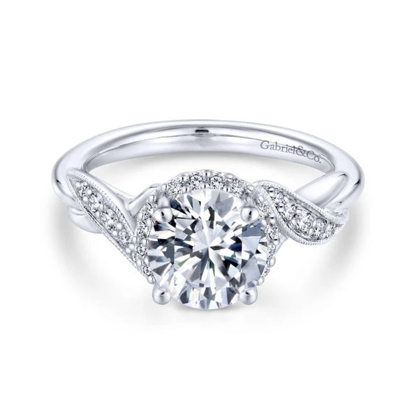 14K White Gold Round Halo Diamond Engagement Ring