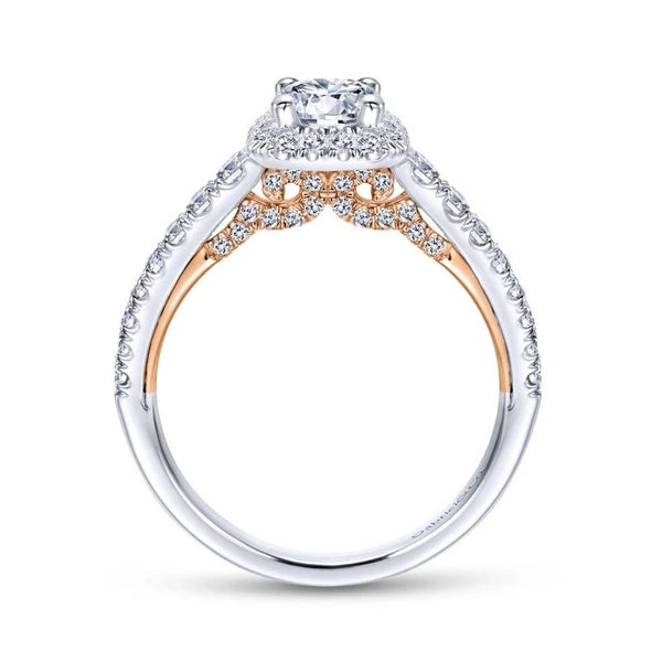 14K White-Rose Gold Round Halo Diamond Engagement Ring