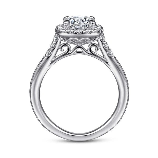 Vintage Inspired 14K White Gold Round Halo Diamond Engagement Ring