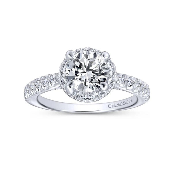 14K White Gold Round Halo Diamond Engagement Ring