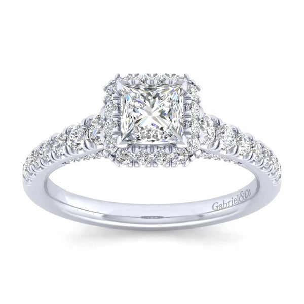 14K White Gold Princess Halo Diamond Engagement Ring