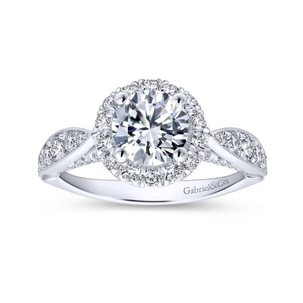 14K White Gold Round Halo Diamond Engagement Ring