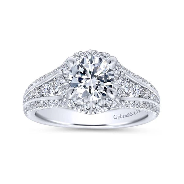 14K White Gold Round Halo Diamond Engagement Ring