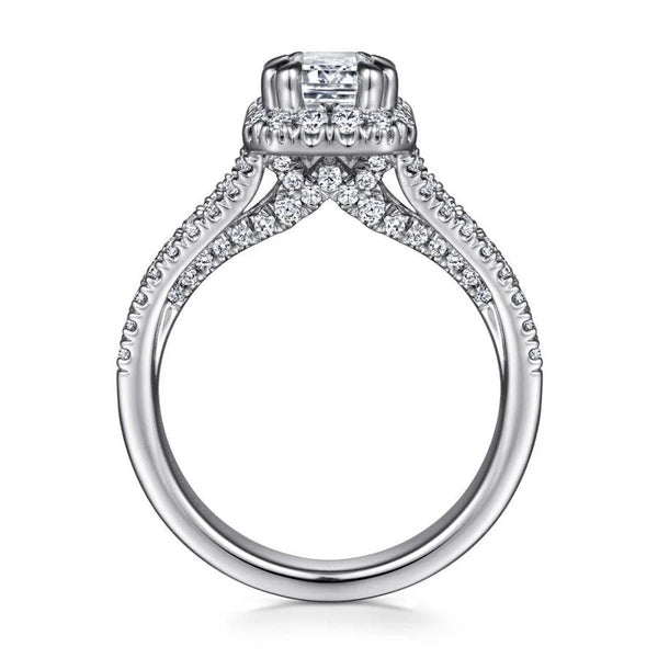 14K White Gold Halo Emerald Cut Diamond Engagement Ring