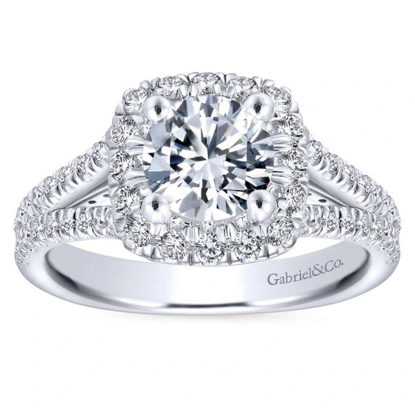 14K White Gold Round Halo Diamond Engagement Ring