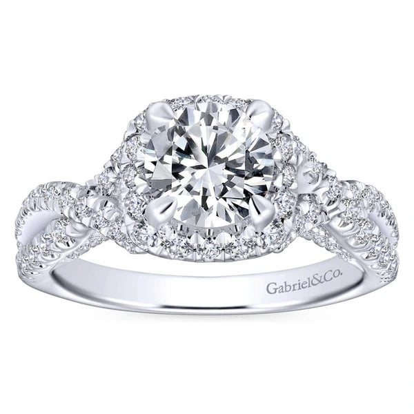 14K White Gold Round Halo Diamond Engagement Ring
