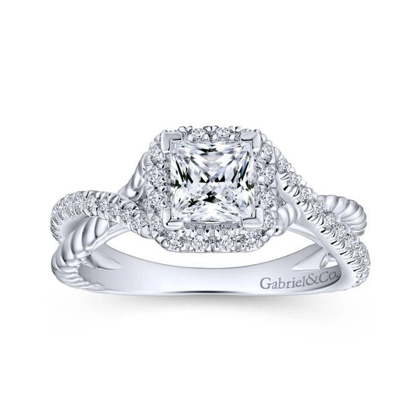 14K White Gold Princess Halo Diamond Engagement Ring
