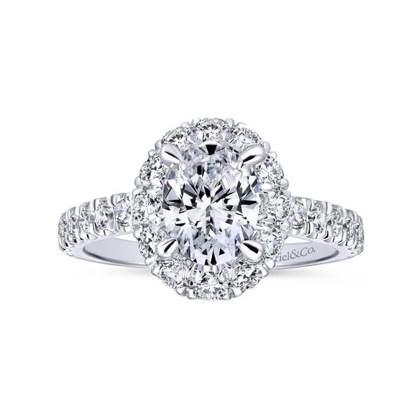 14K White Gold Oval Halo Diamond Engagement Ring