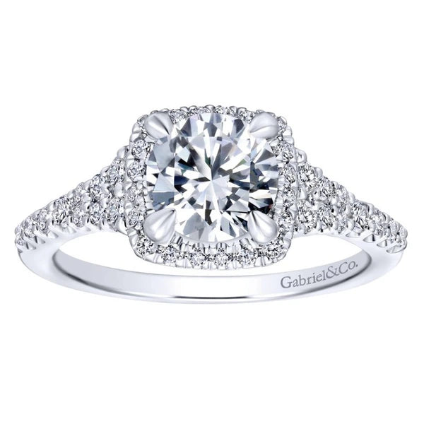 14K White Gold Round Halo Diamond Engagement Ring