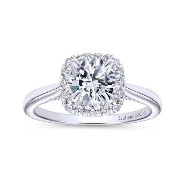 14K White Gold Round Halo Diamond Engagement Ring