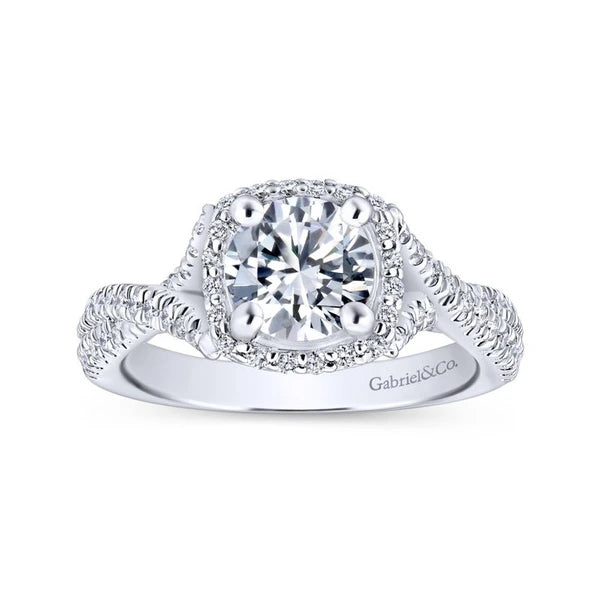 14K White Gold Round Halo Diamond Engagement Ring