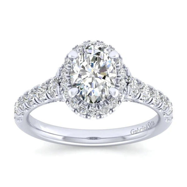 14K White Gold Oval Halo Diamond Engagement Ring