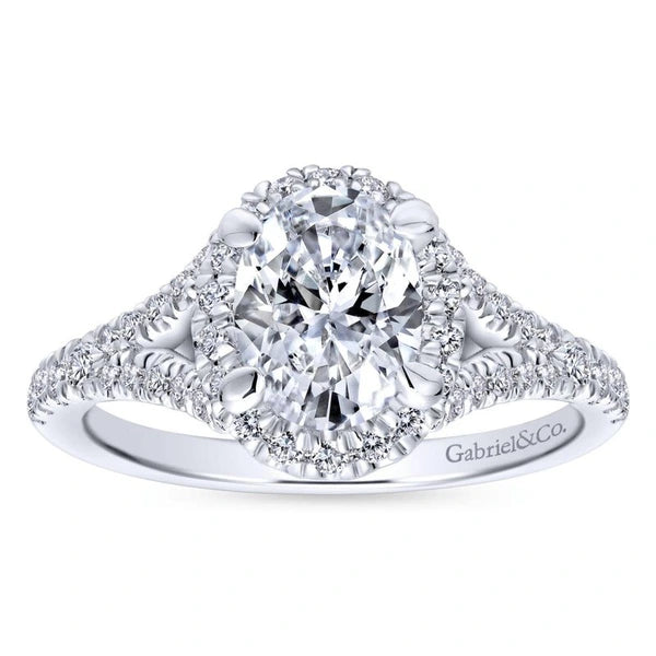 14K White Gold Oval Halo Diamond Engagement Ring