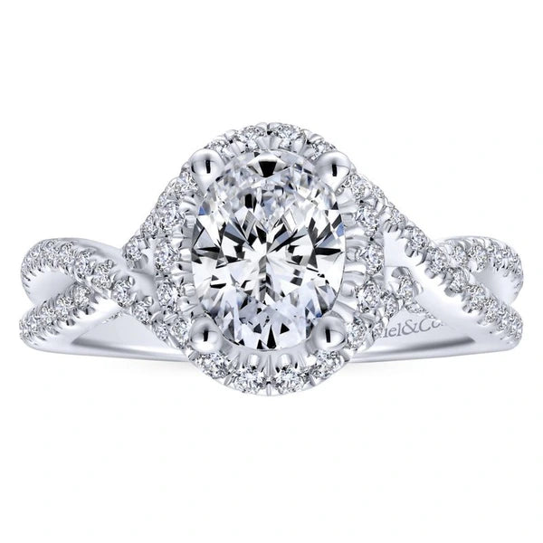 14K White Gold Oval Halo Diamond Engagement Ring