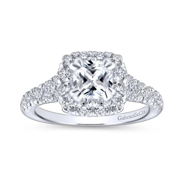 14K White-Rose Gold Cushion Halo Diamond Engagement Ring