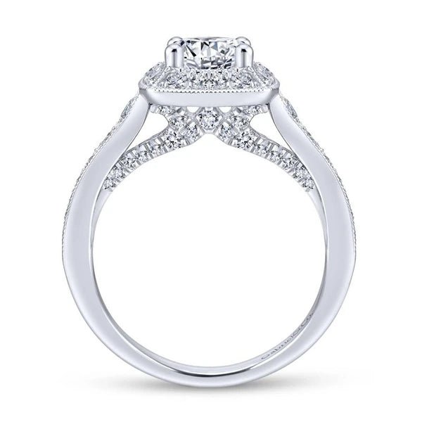 14K White Gold Round Halo Diamond Engagement Ring