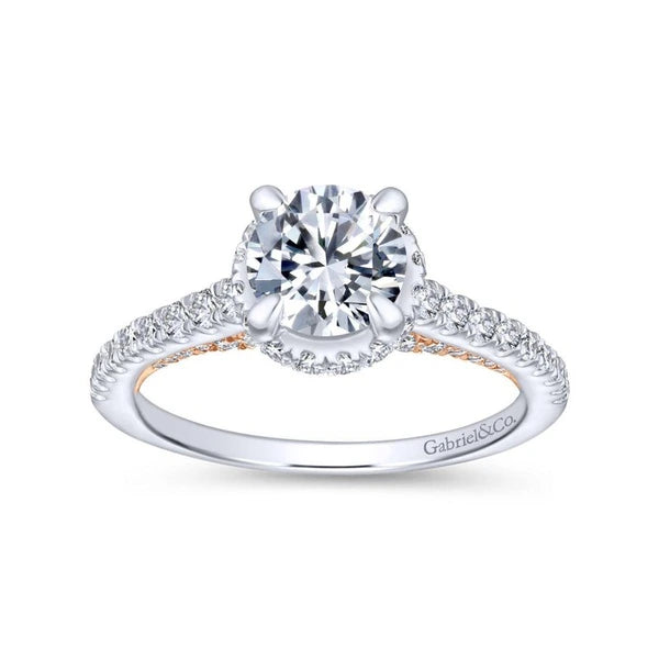 14K White-Rose Gold Hidden Halo Round Diamond Engagement Ring