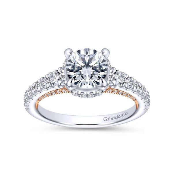 14K White-Rose Gold Hidden Halo Round Diamond Engagement Ring