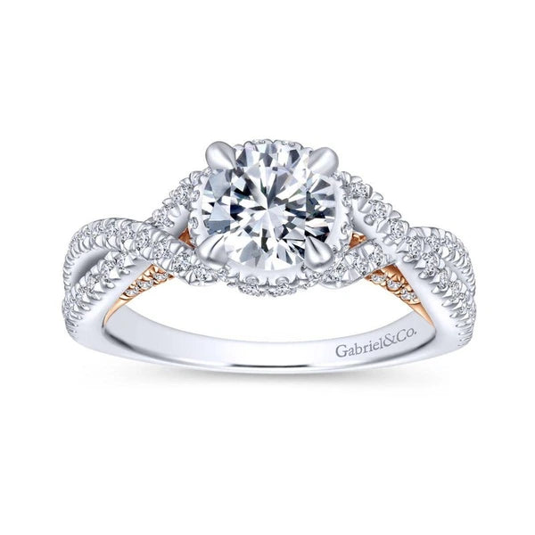 14K White-Rose Gold Twisted Round Diamond Engagement Ring