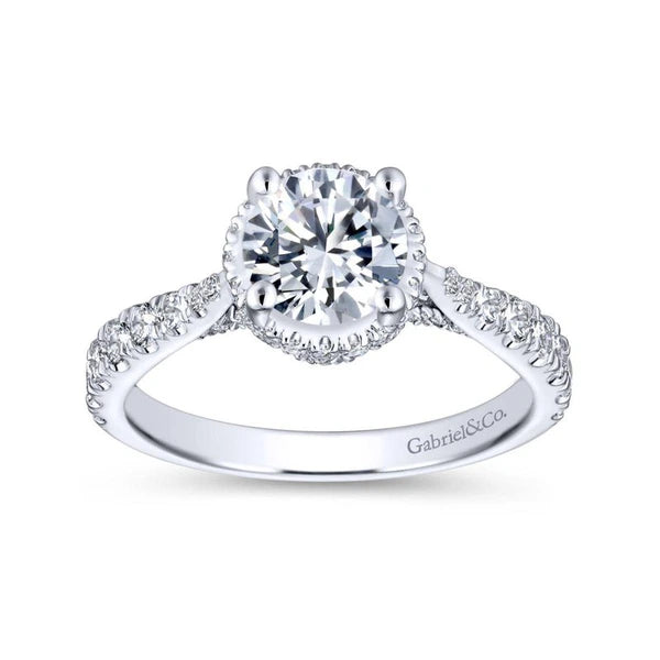 14K White Gold Hidden Halo Round Diamond Engagement Ring