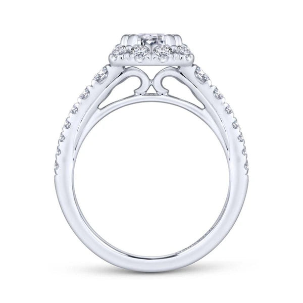 14K White Gold Halo Emerald Cut Diamond Engagement Ring