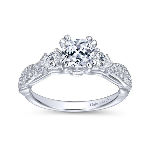 14K White Gold Cushion Cut Three Stone Diamond Engagement Ring