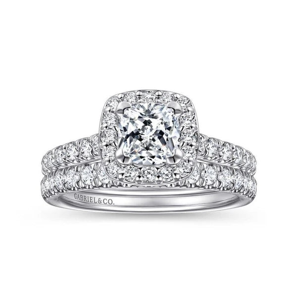 14K White Gold Cushion Halo Diamond Engagement Ring