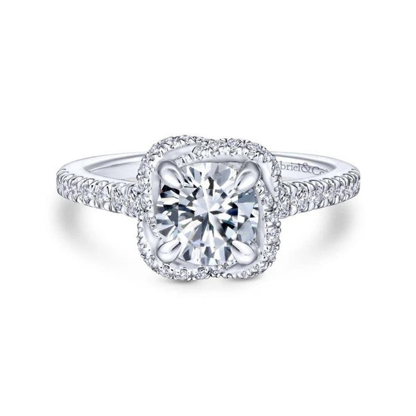 14K White Gold Cushion Halo Round Diamond Engagement Ring