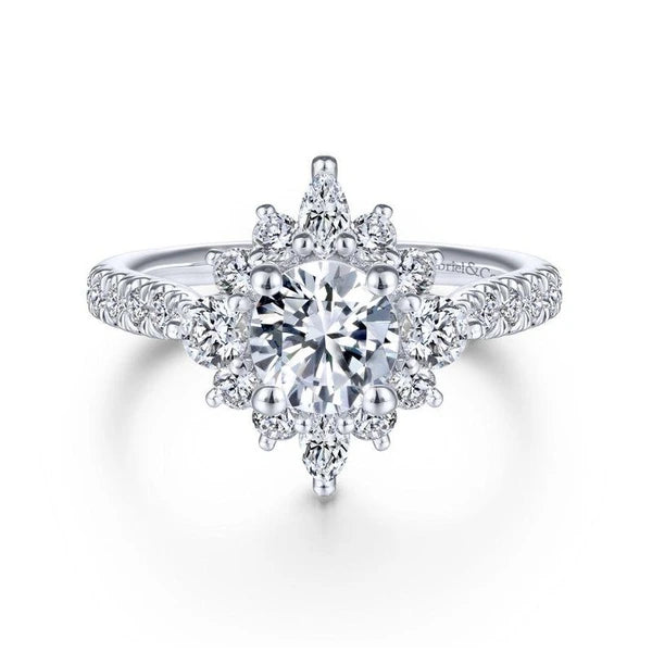 Unique 14K White Gold Halo Diamond Engagement Ring