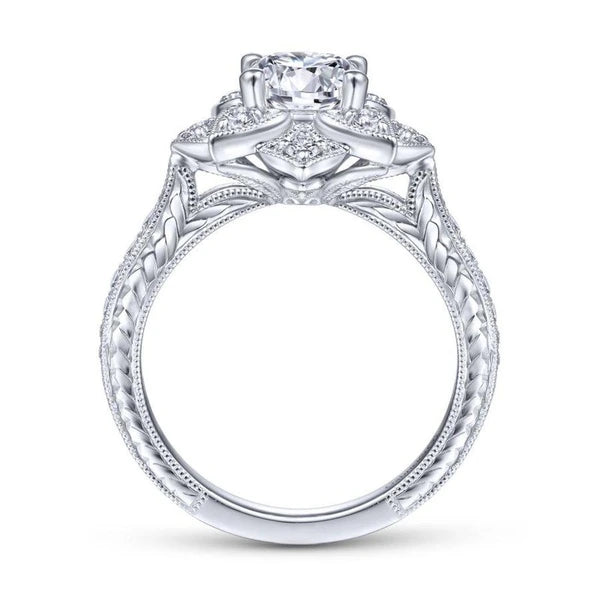 Unique 14K White Gold Halo Diamond Engagement Ring